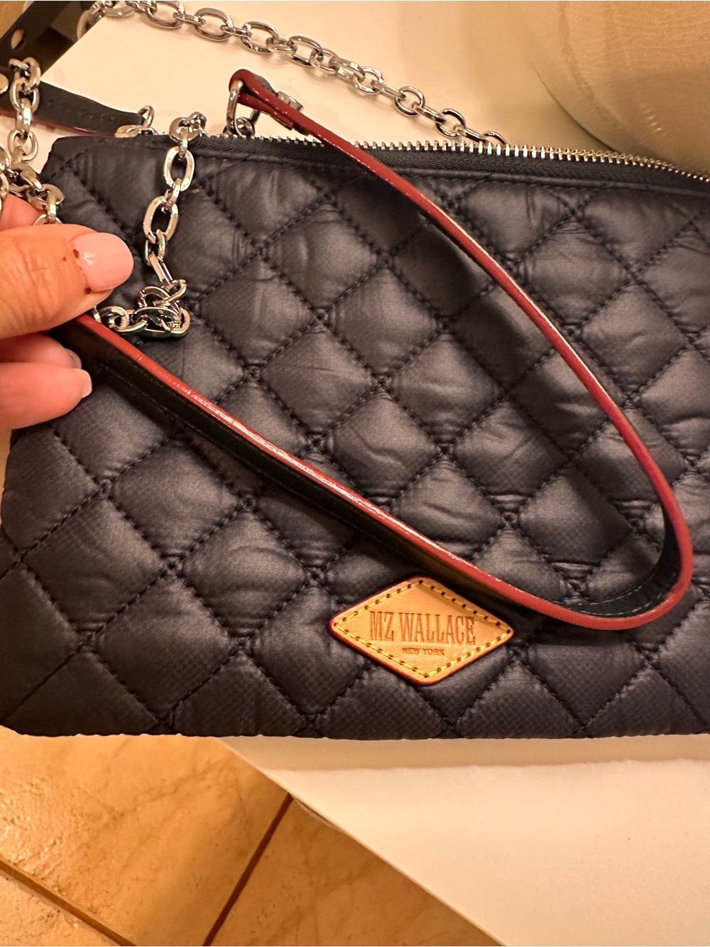 NWOT MZ Wallace Black Quilted Crossbody Bag with Silver Chain …new without tags